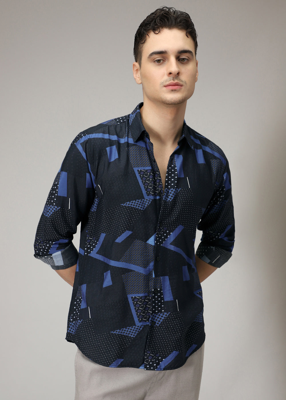 Blue Abstract Geometric Print Shirt