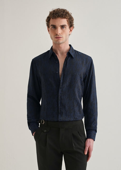 Blue Abstract Jacquard Shirt