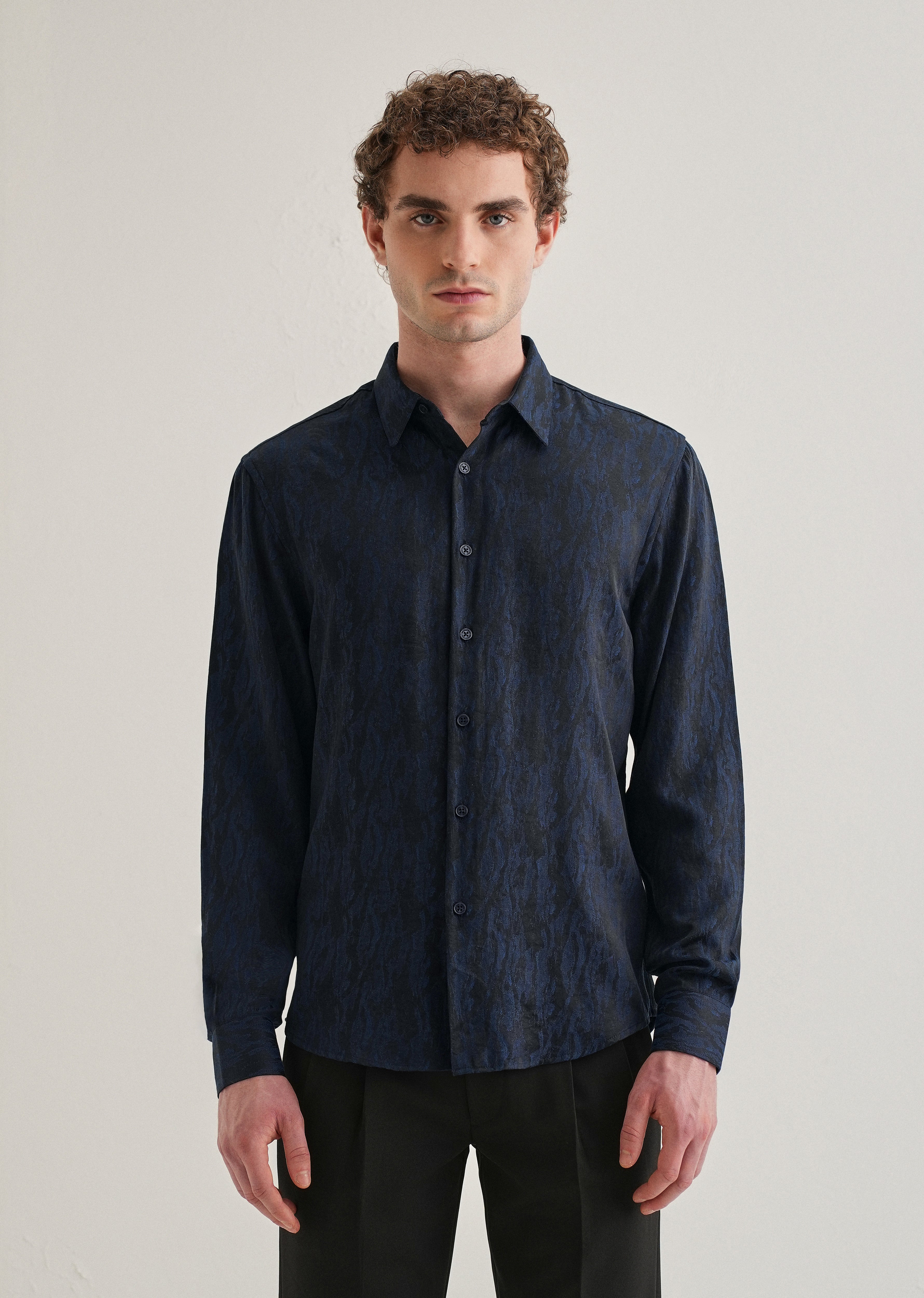 Blue Abstract Jacquard Shirt