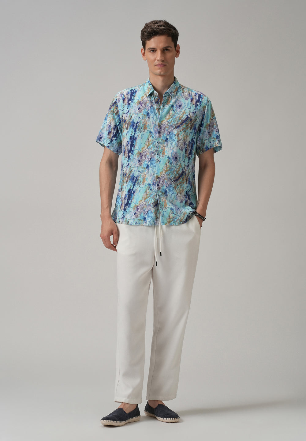 Blue Abstract Patch Half Sleeve shirt
