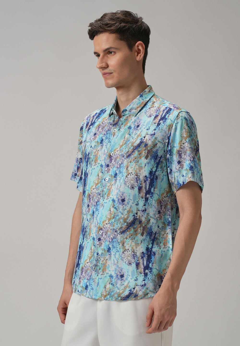 Blue Abstract Patch Half Sleeve shirt