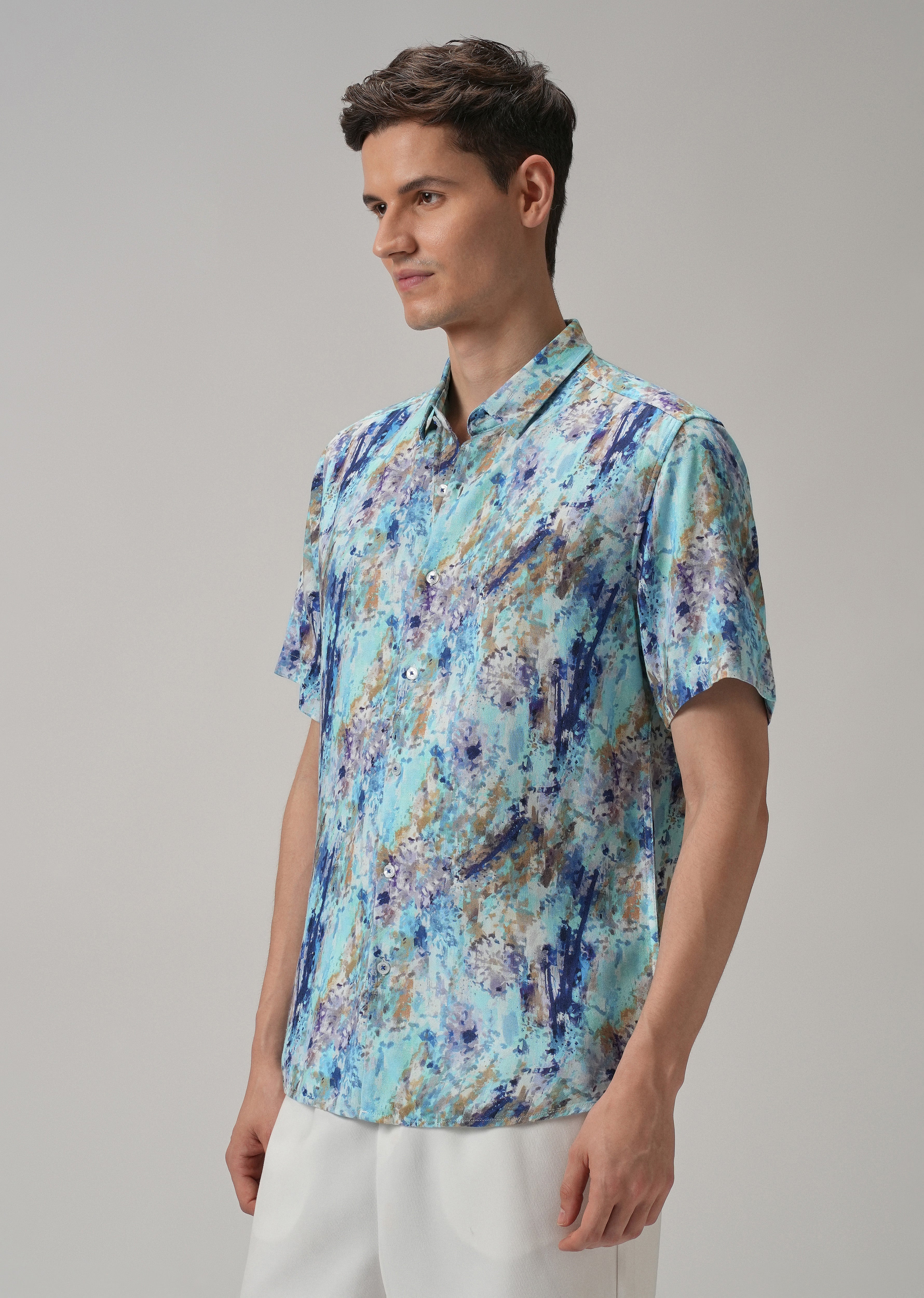 Blue Abstract Patch Half Sleeve shirt
