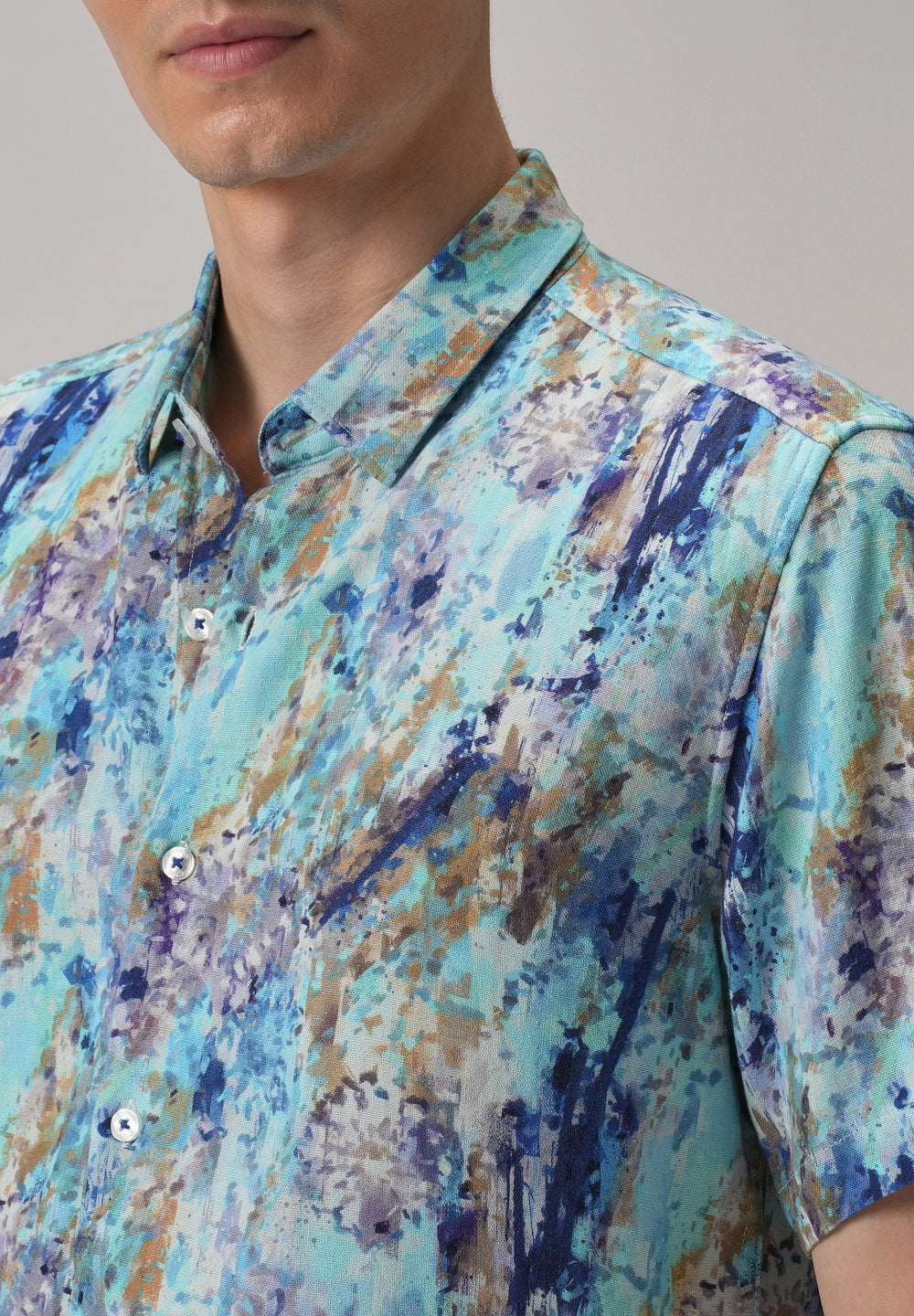 Blue Abstract Patch Half Sleeve shirt