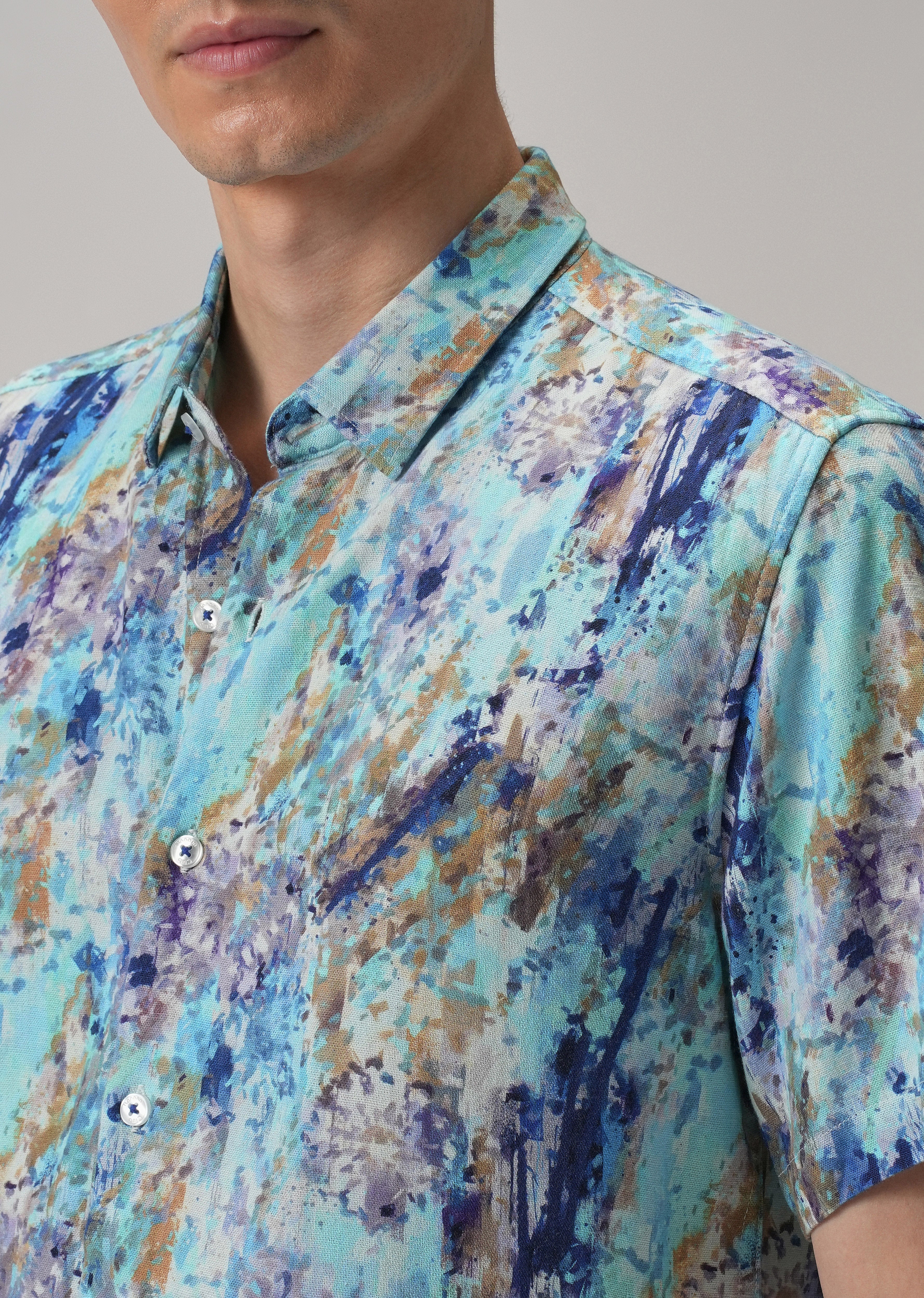 Blue Abstract Patch Half Sleeve shirt
