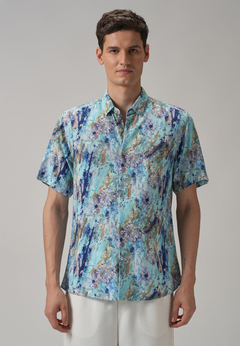 Blue Abstract Patch Half Sleeve shirt