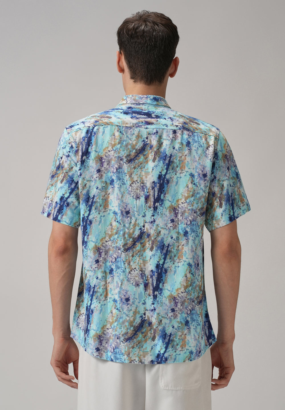Blue Abstract Patch Half Sleeve shirt
