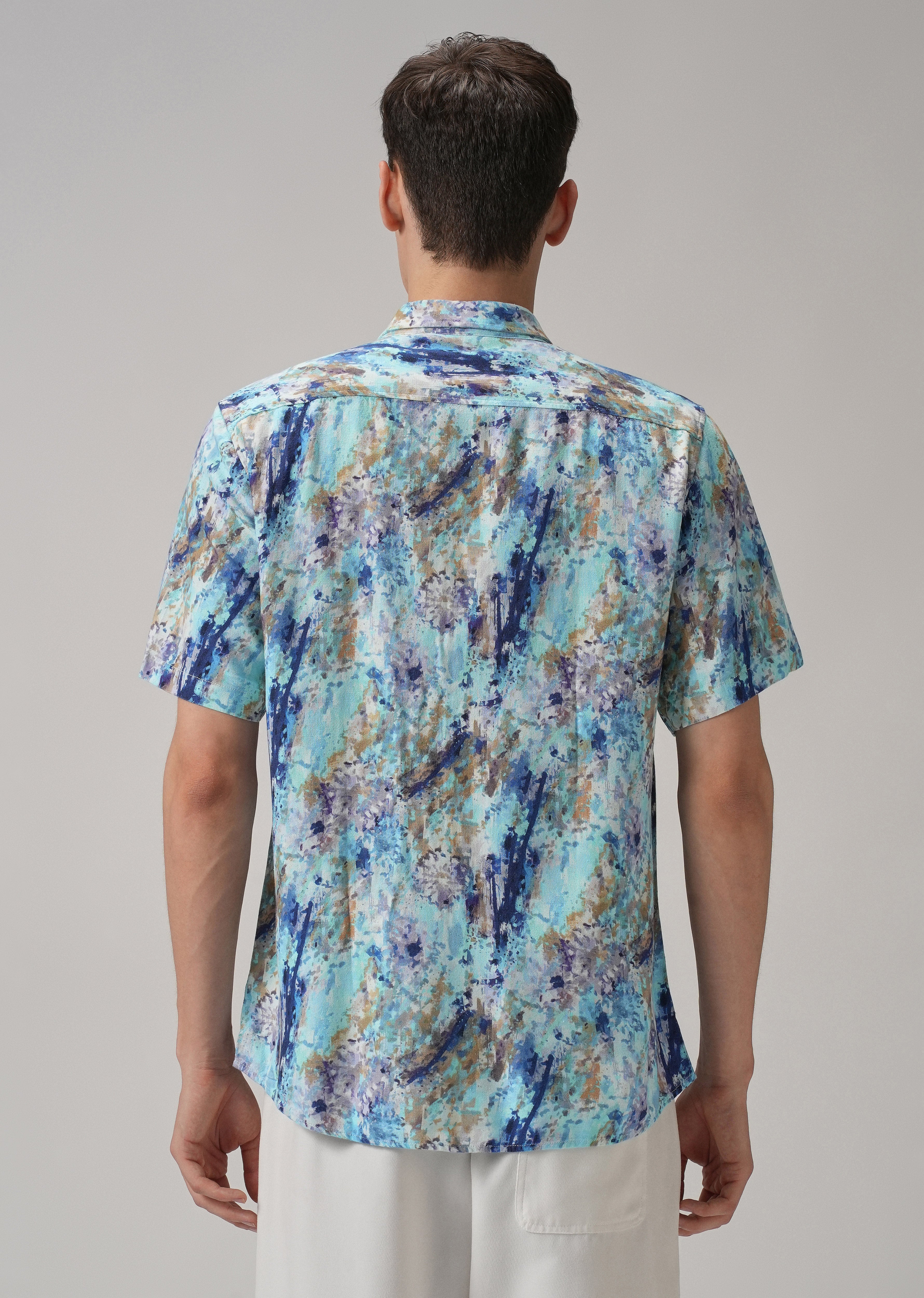 Blue Abstract Patch Half Sleeve shirt