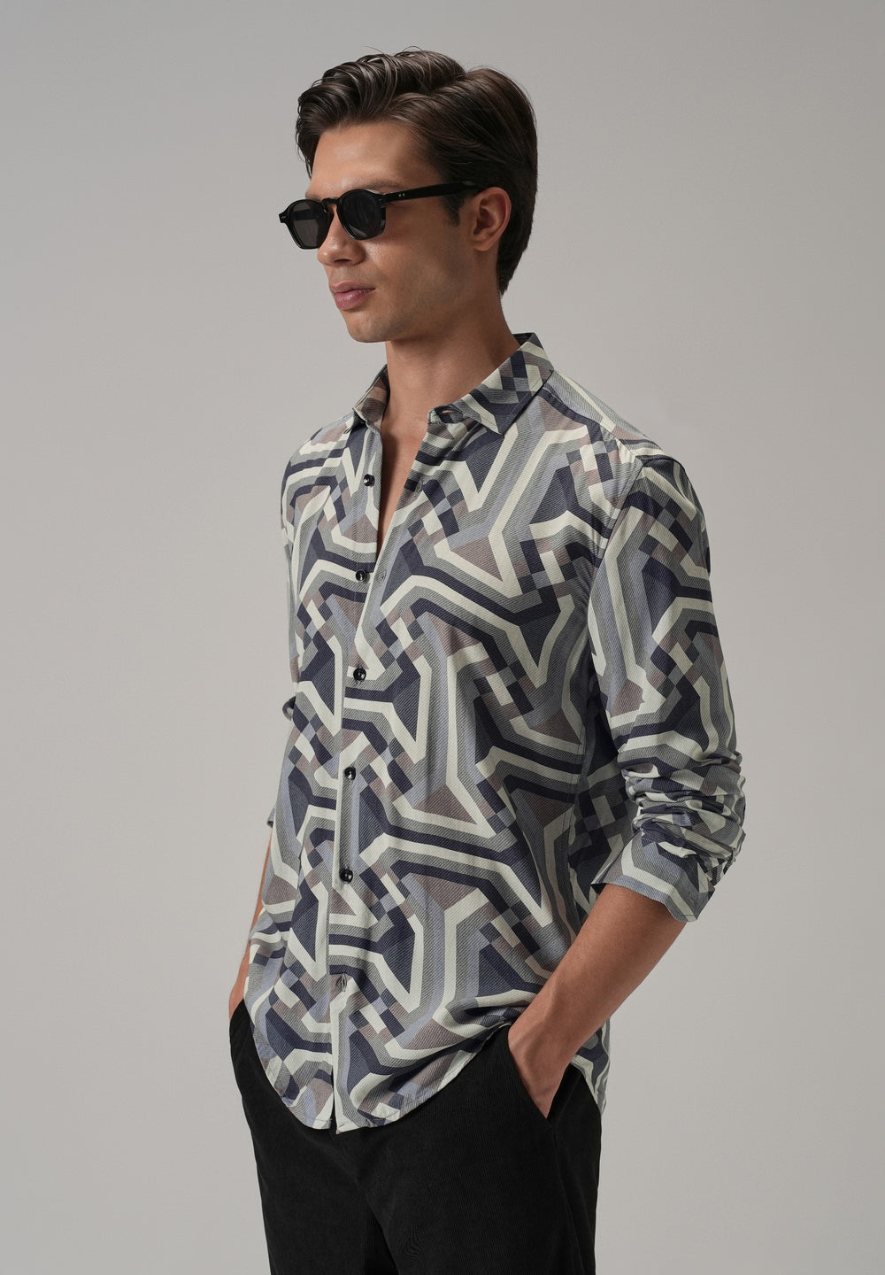 Blue Abstract Texture Printed Shirt