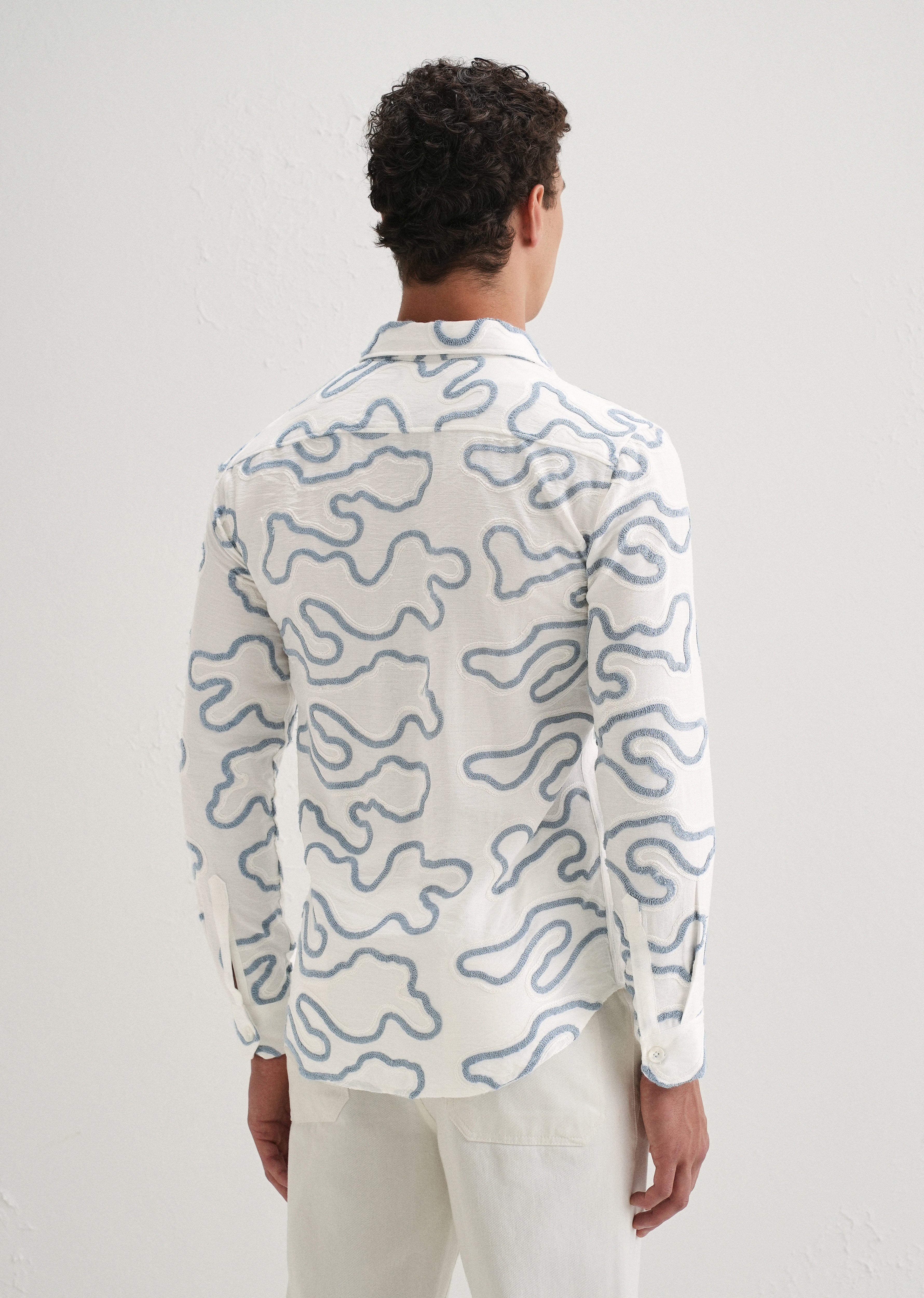 Blue Artistic Abstract Embroidery Shirt