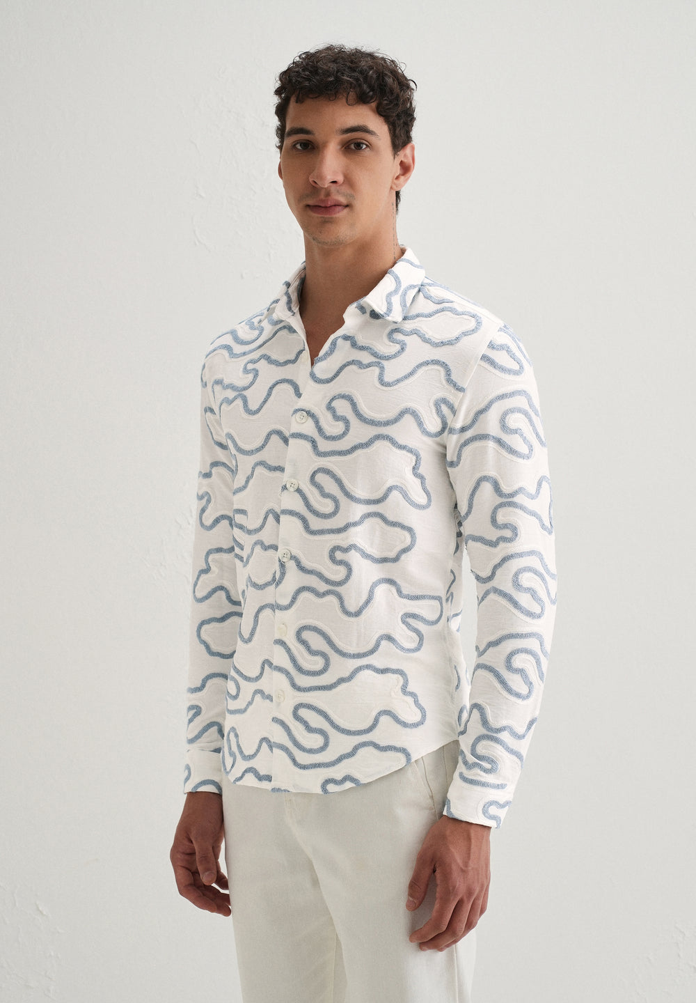 Blue Artistic Abstract Embroidery Shirt