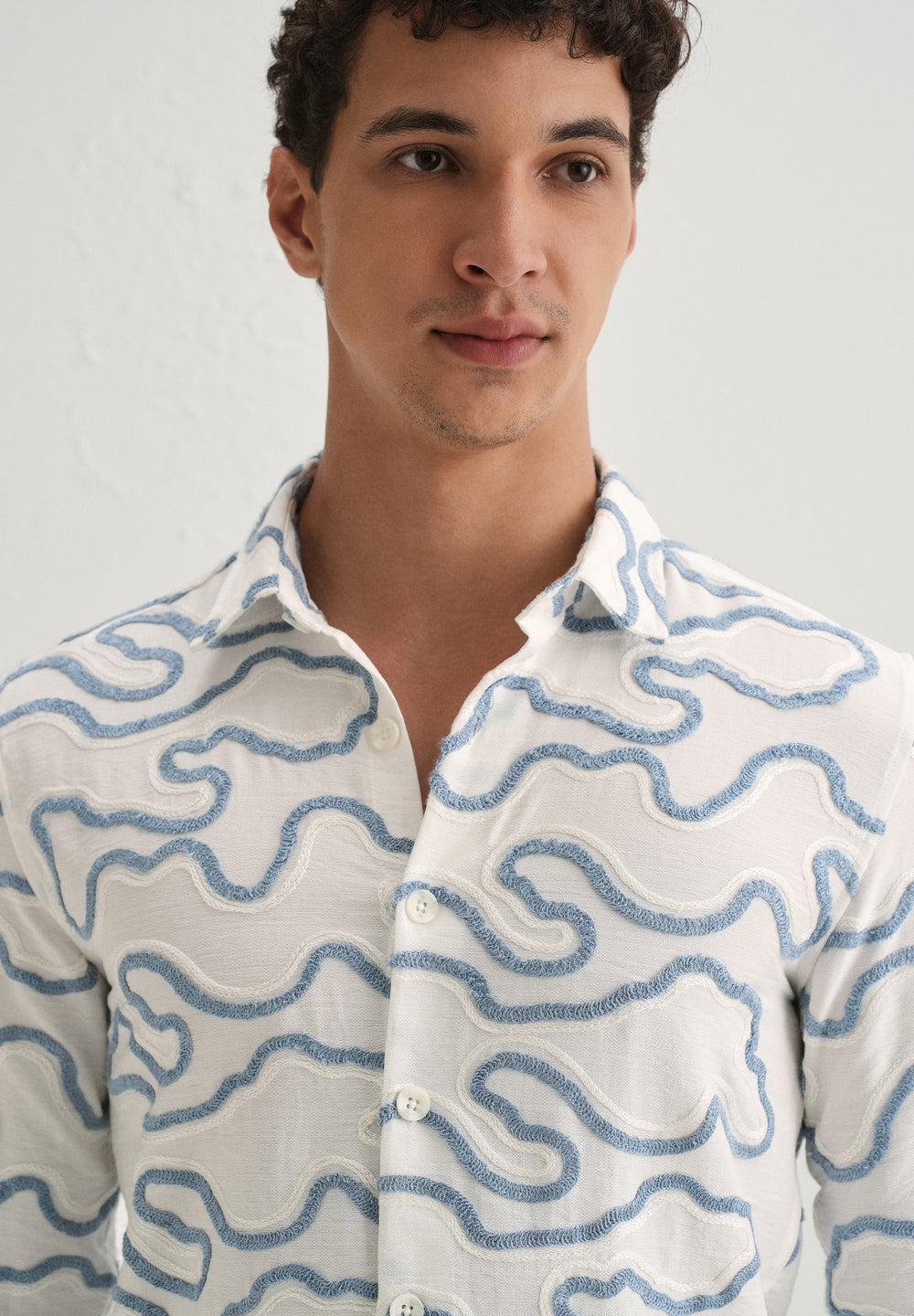 Blue Artistic Abstract Embroidery Shirt