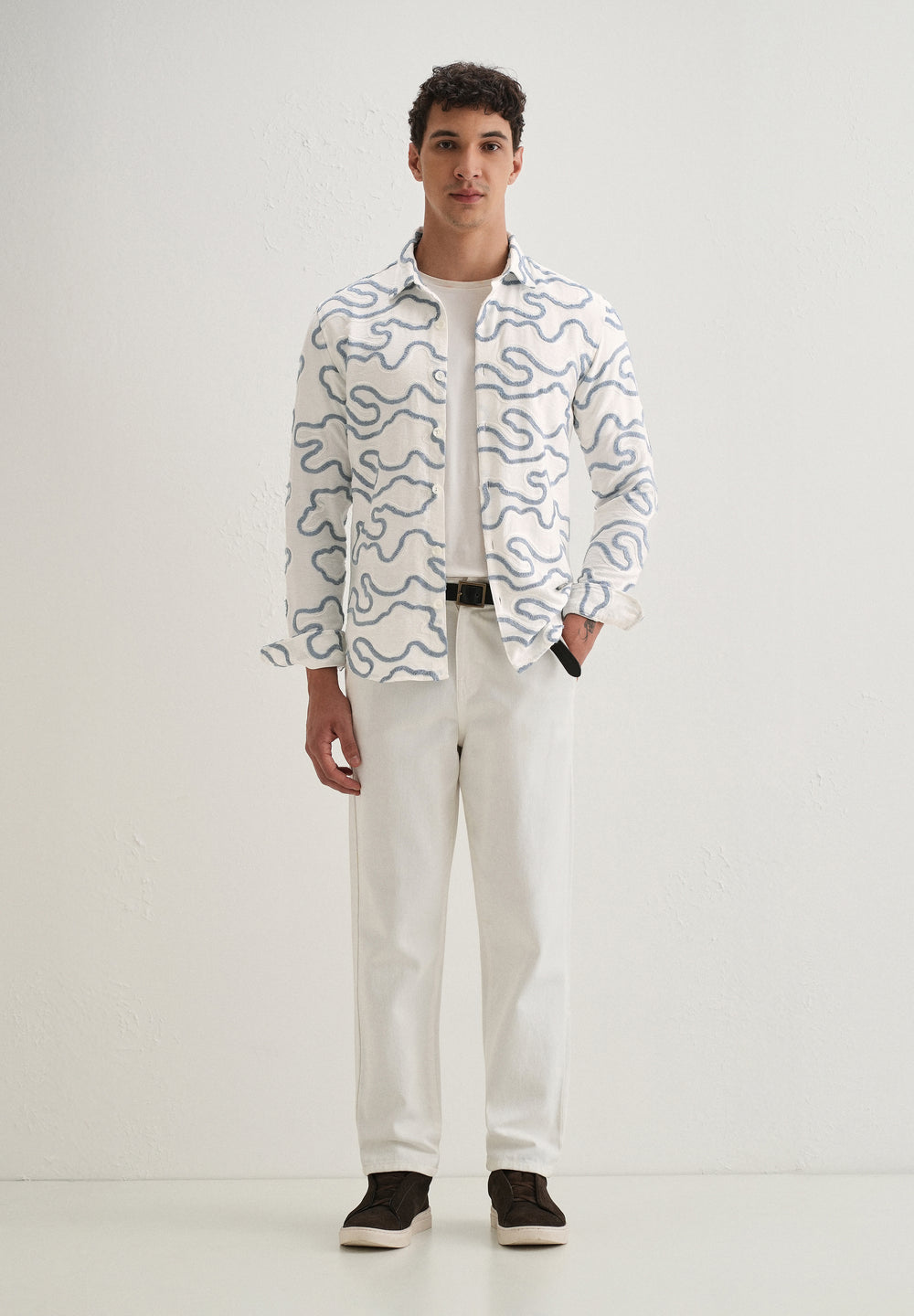 Blue Artistic Abstract Embroidery Shirt