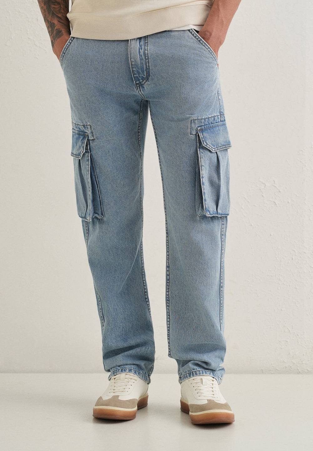 Blue Baggy Cargo Denim
