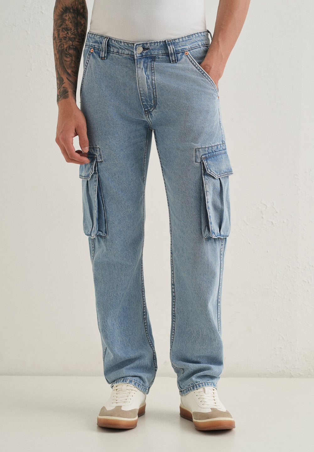 Blue Baggy Cargo Denim