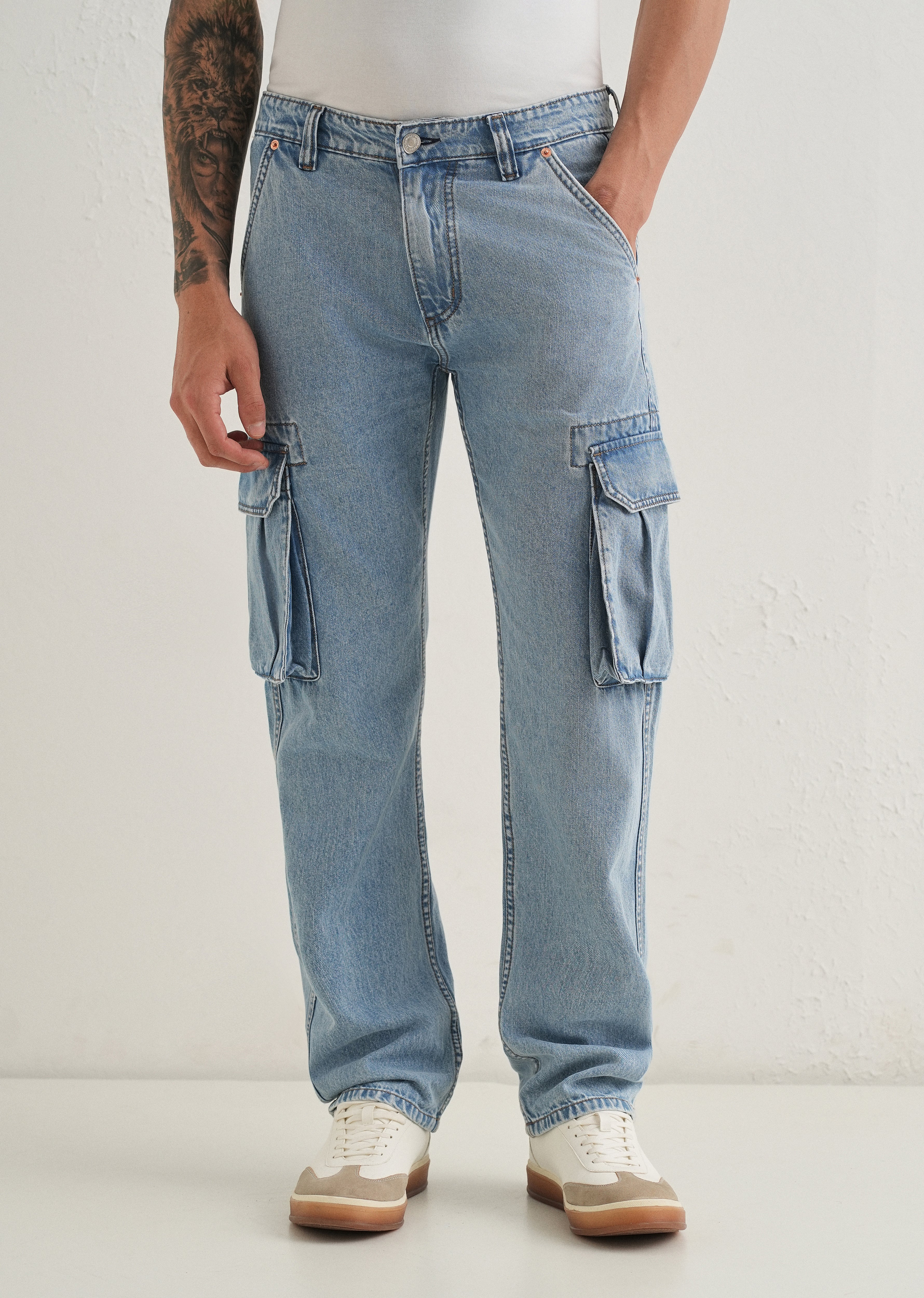 Blue Baggy Cargo Denim
