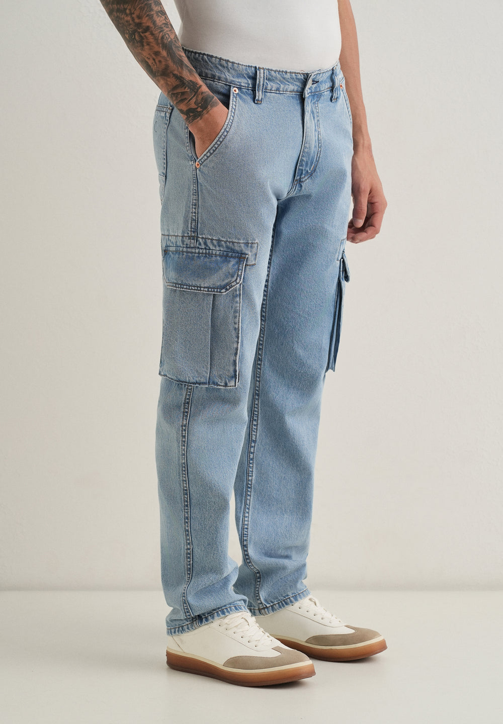 Blue Baggy Cargo Denim