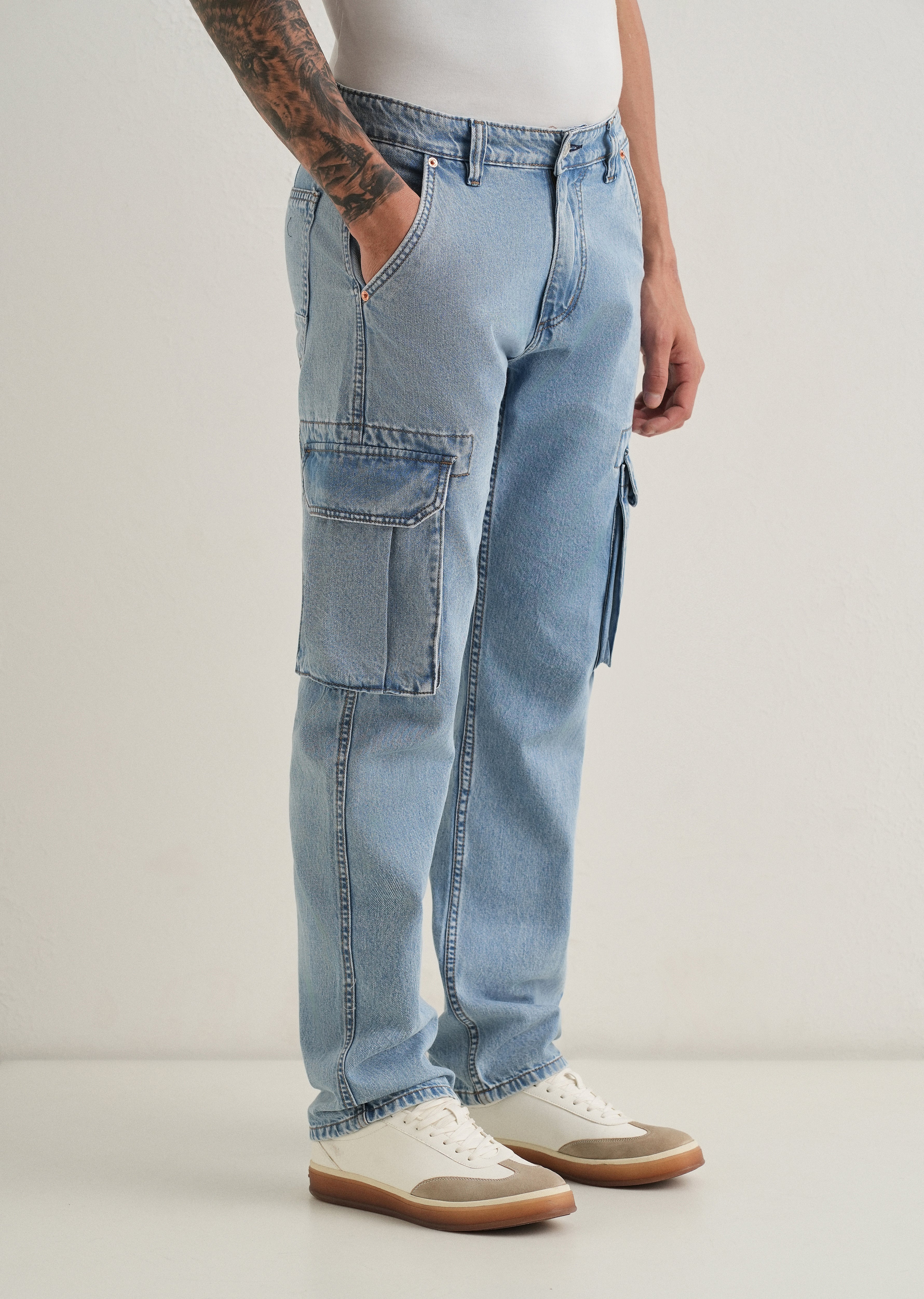 Blue Baggy Cargo Denim