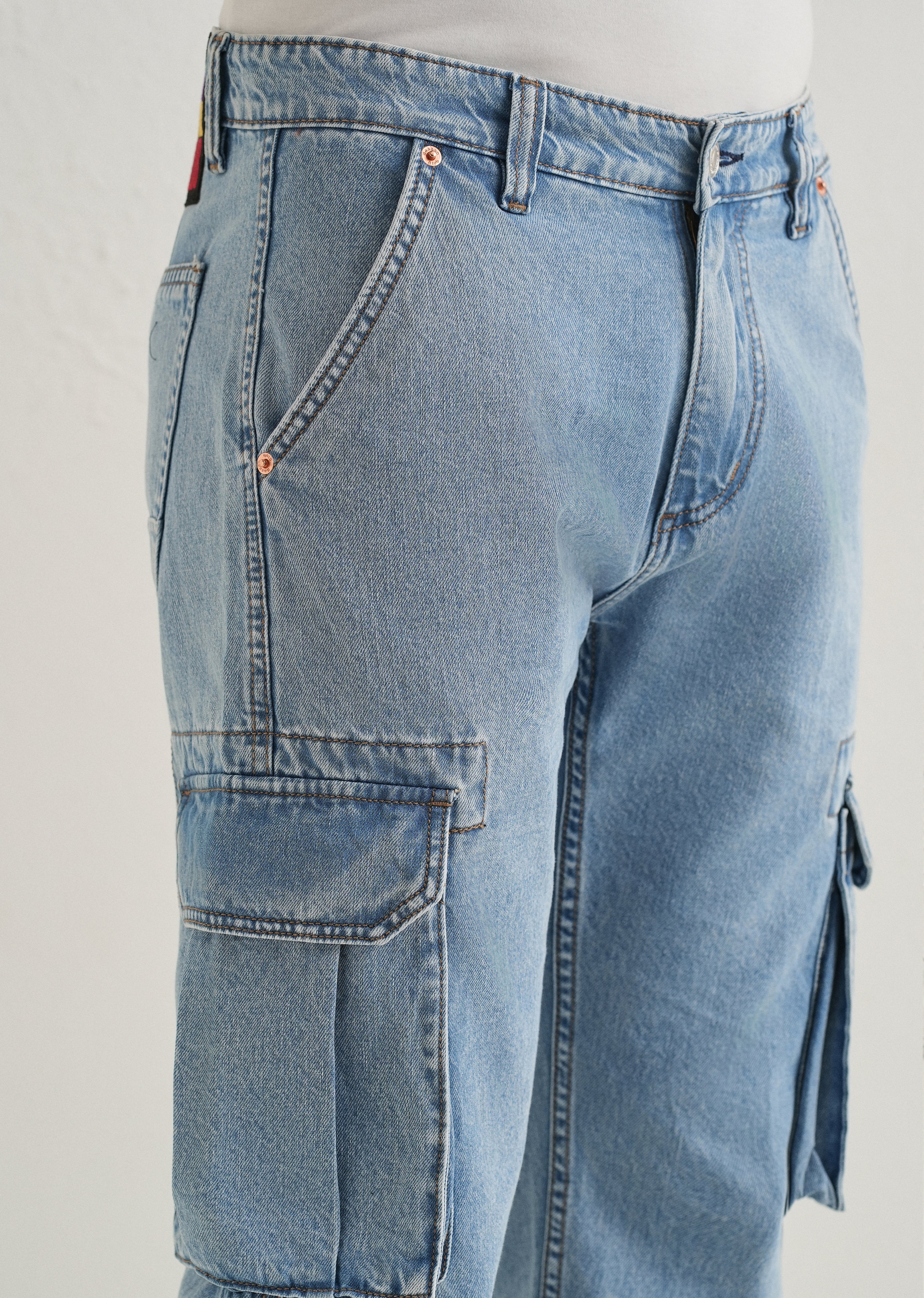 Blue Baggy Cargo Denim