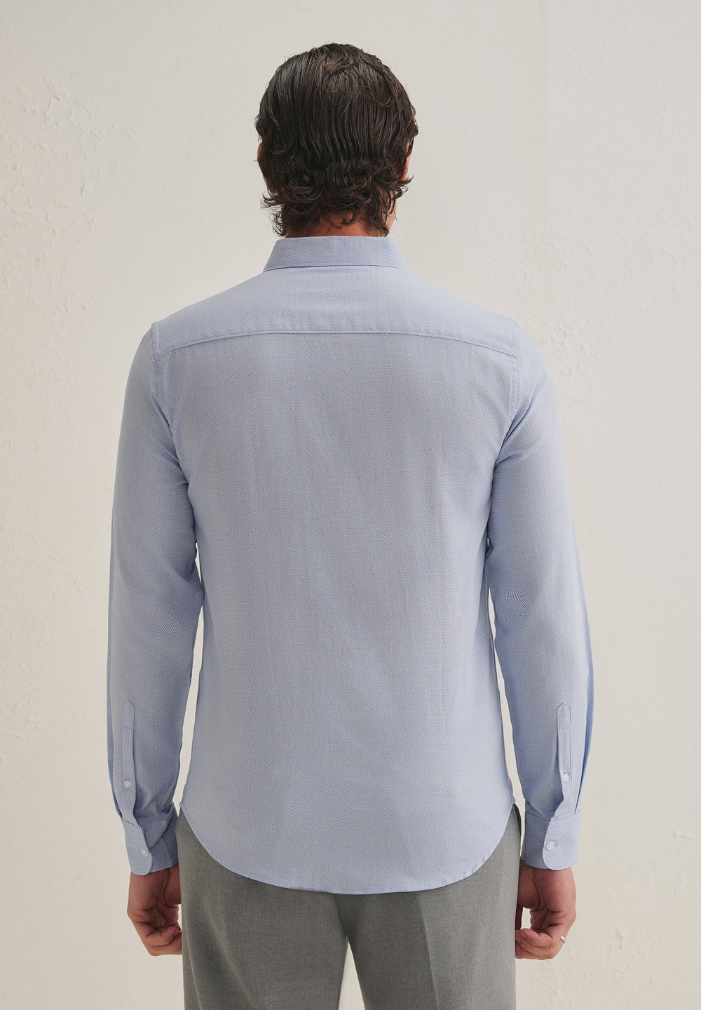 Blue Basket Weave Dobby Cotton Shirt