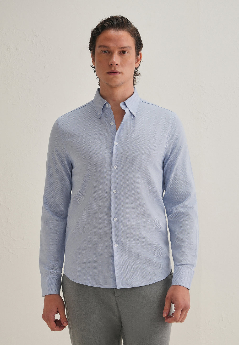 Blue Basket Weave Dobby Cotton Shirt