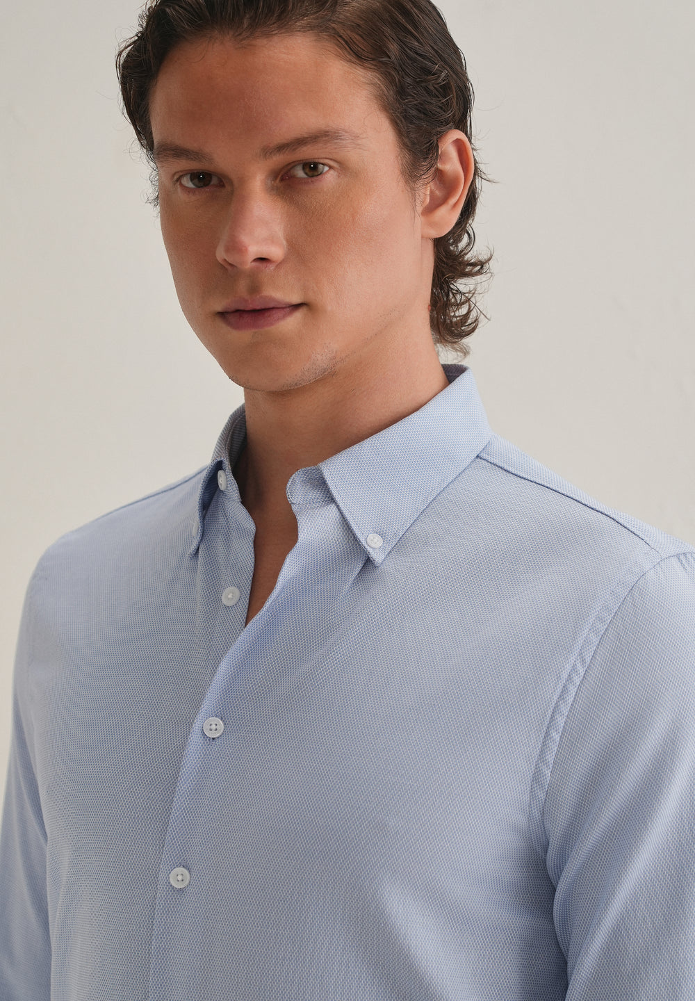 Blue Basket Weave Dobby Cotton Shirt