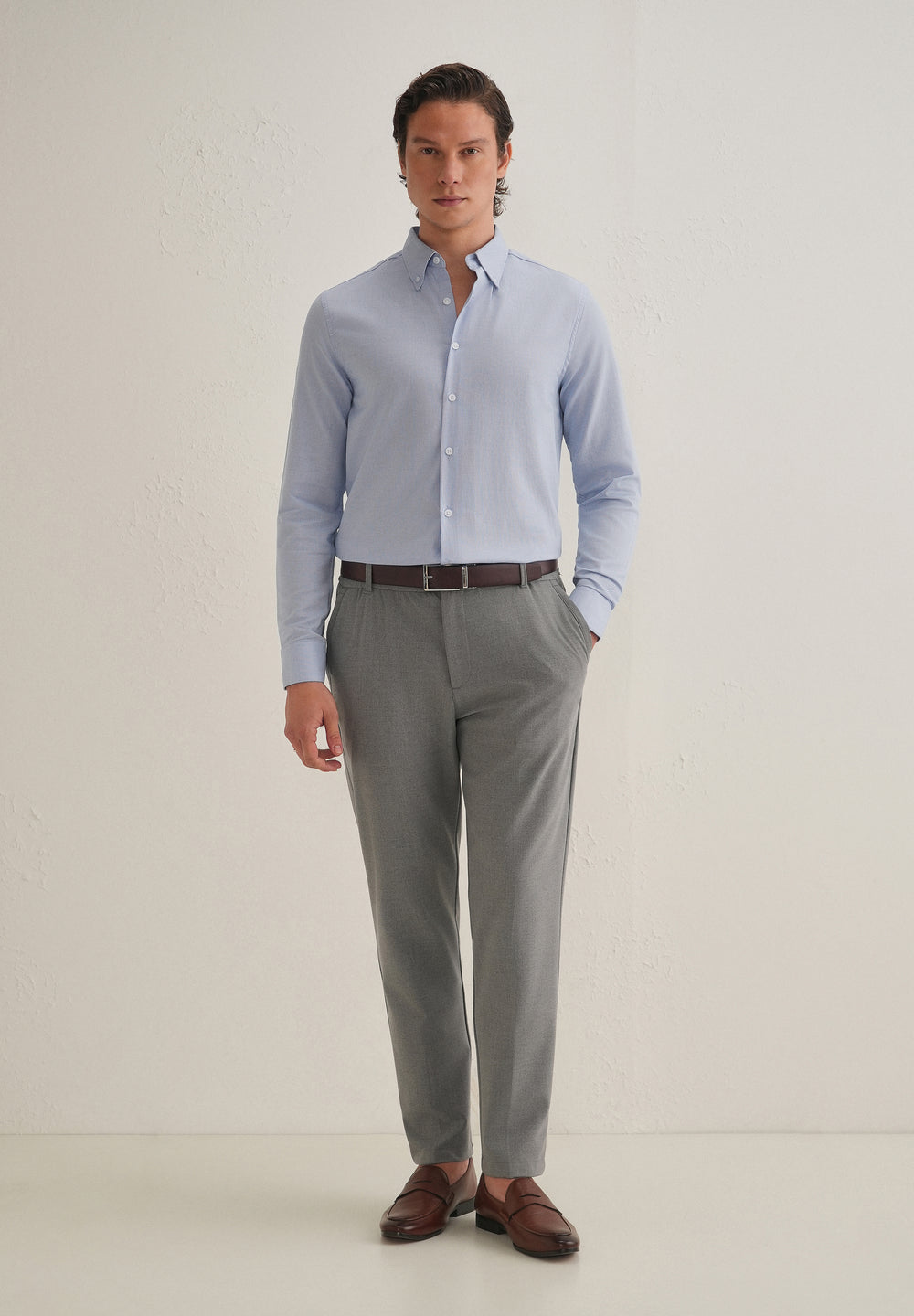 Blue Basket Weave Dobby Cotton Shirt