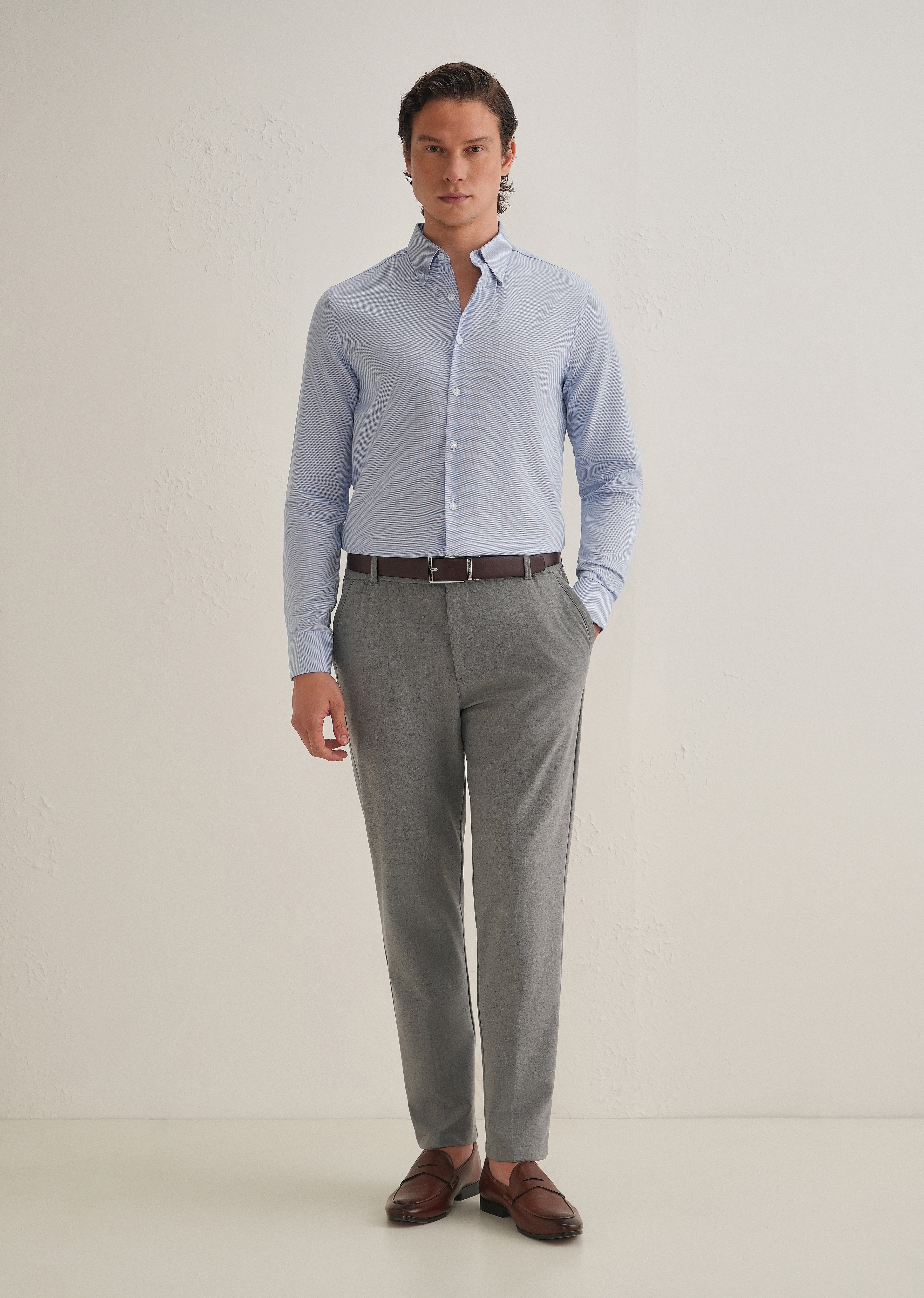 Blue Basket Weave Dobby Cotton Shirt