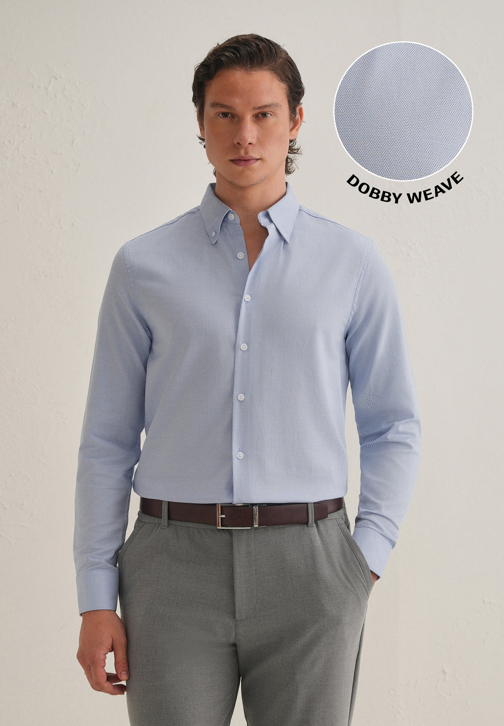 Blue Basket Weave Dobby Cotton Shirt
