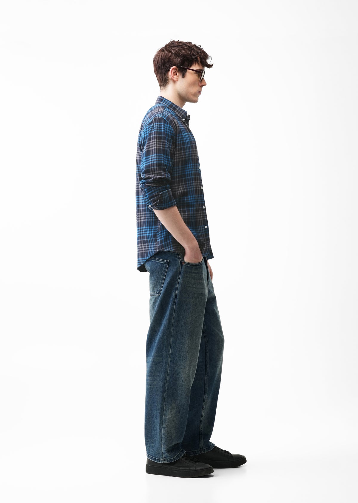 Blue Cotton Plaid Check Shirt
