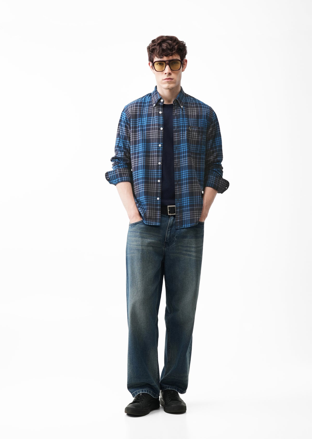 Blue Cotton Plaid Check Shirt