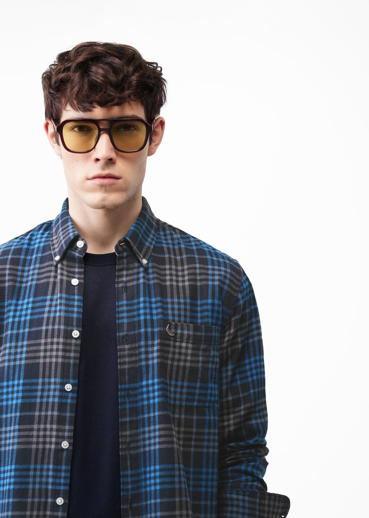 Blue Cotton Plaid Check Shirt