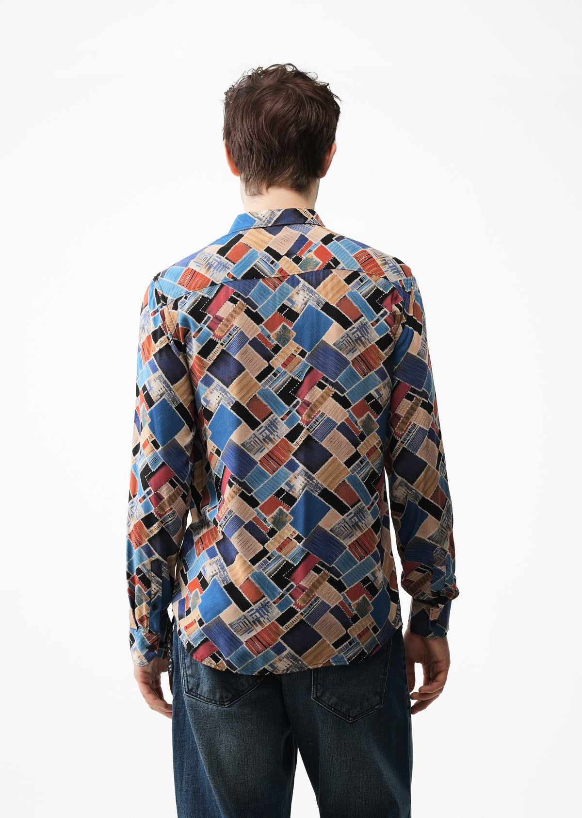 Blue Block Feather Print Shirt