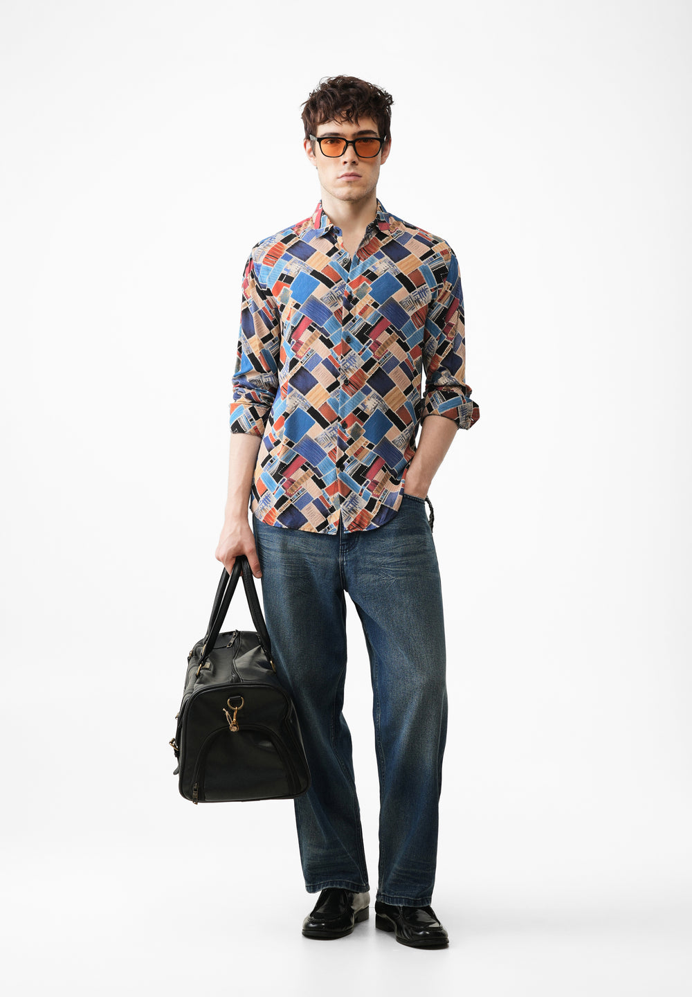 Blue Block Feather Print Shirt