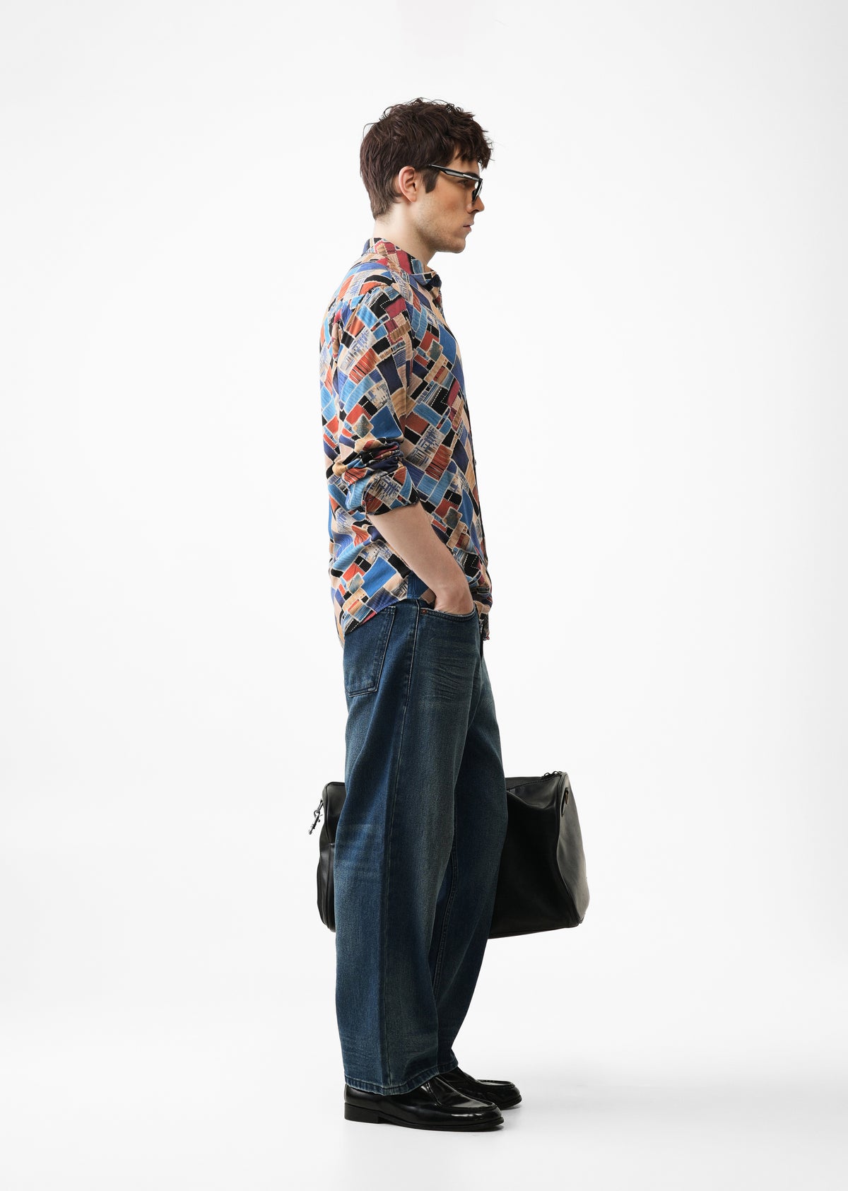 Blue Block Feather Print Shirt