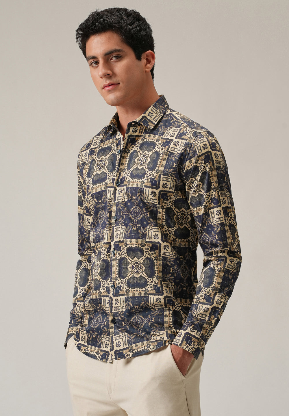 Blue Block Print Shirt