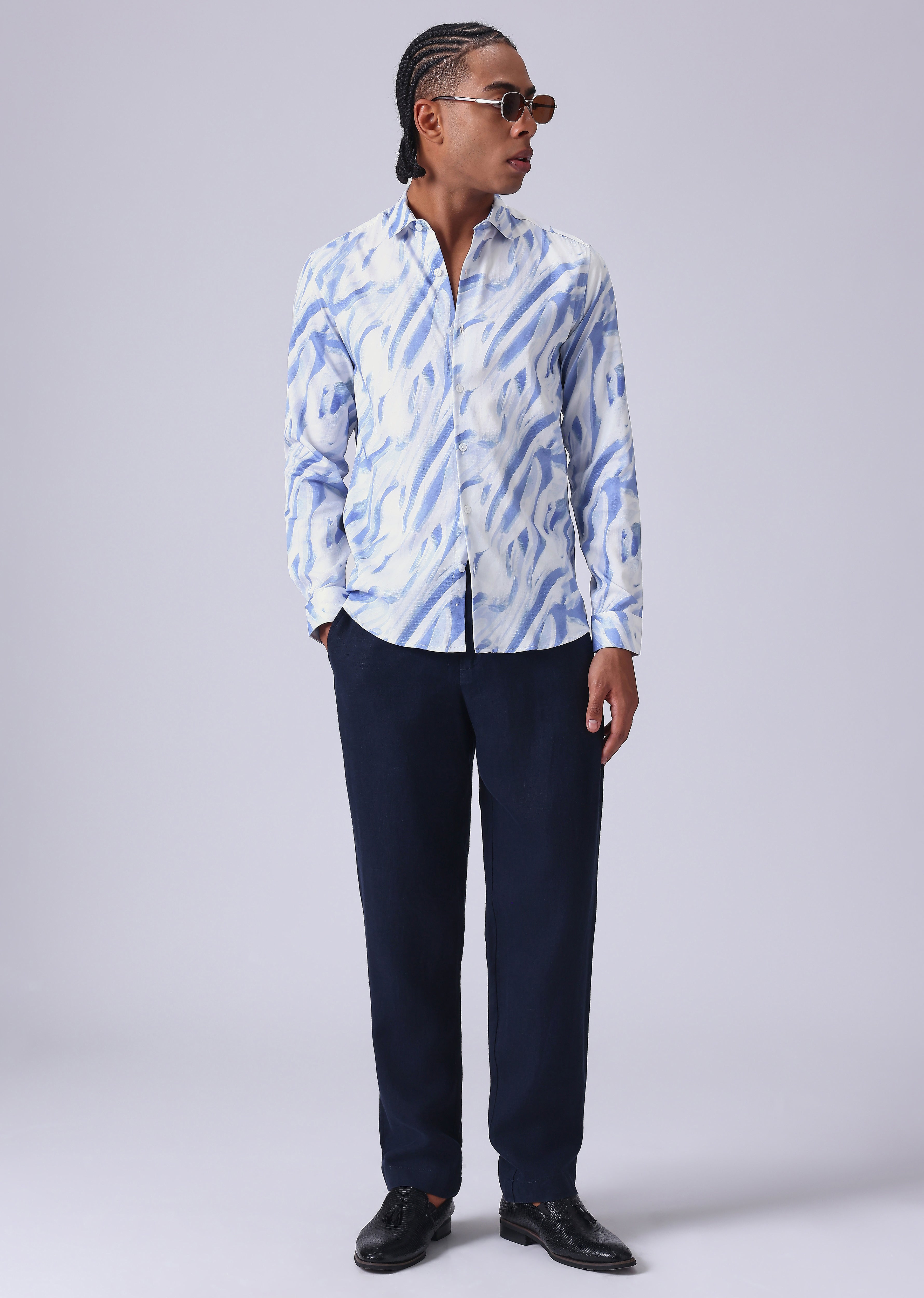 Blue Brushstroke Print Shirt