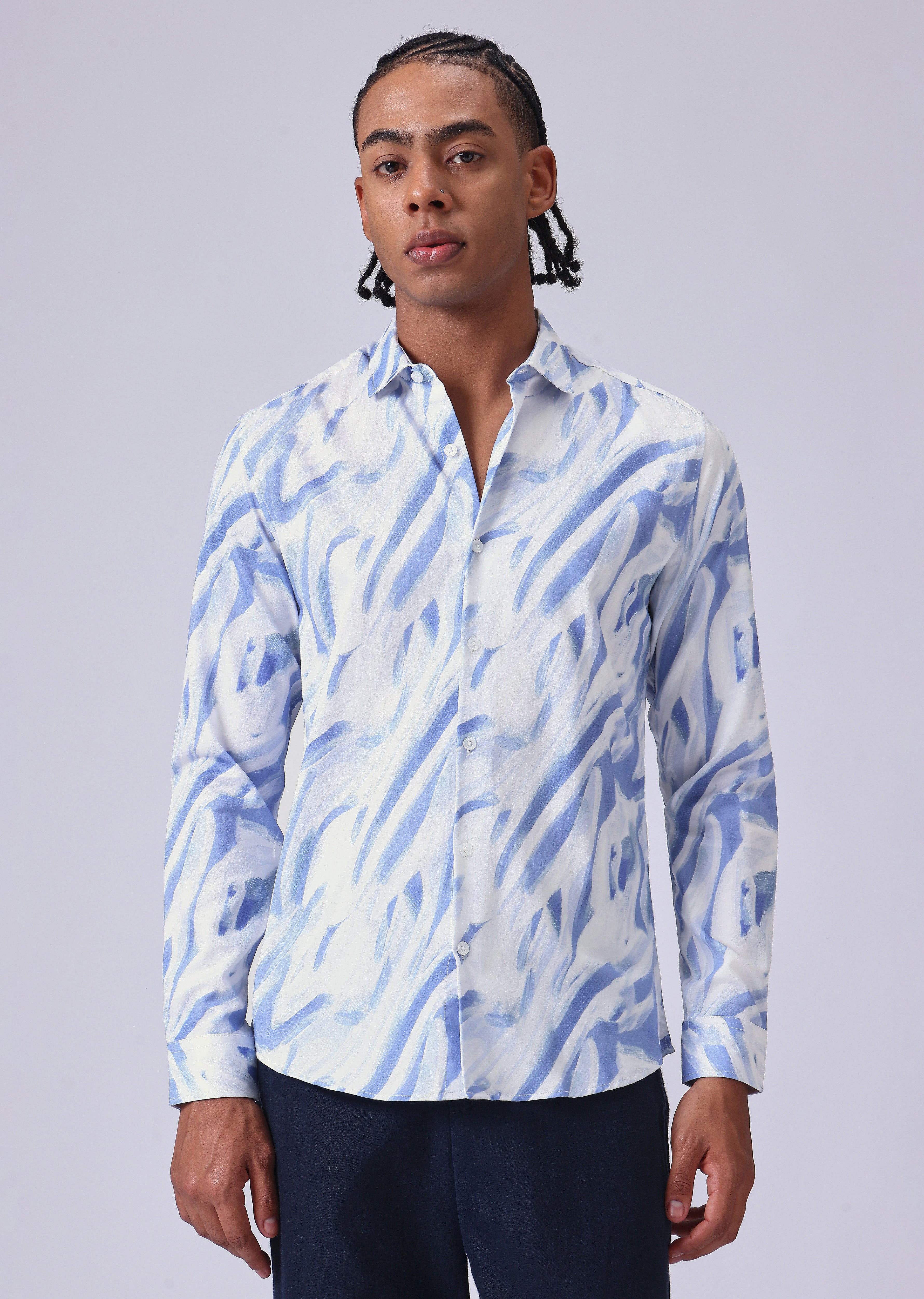 Blue Brushstroke Print Shirt