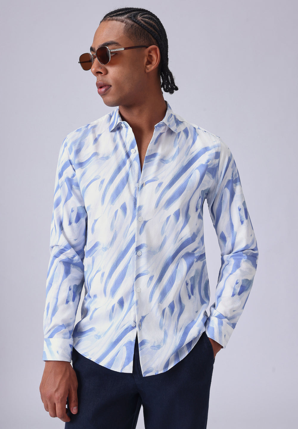Blue Brushstroke Print Shirt
