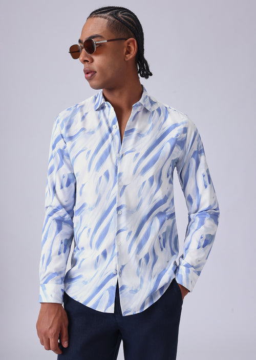 Blue Brushstroke Print Shirt