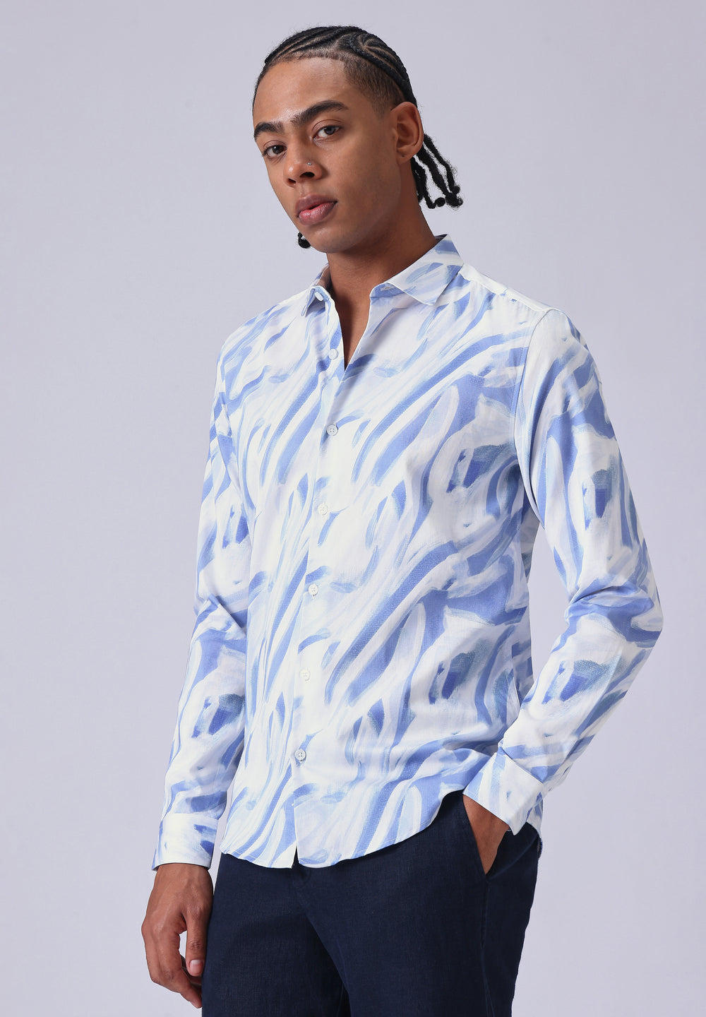 Blue Brushstroke Print Shirt