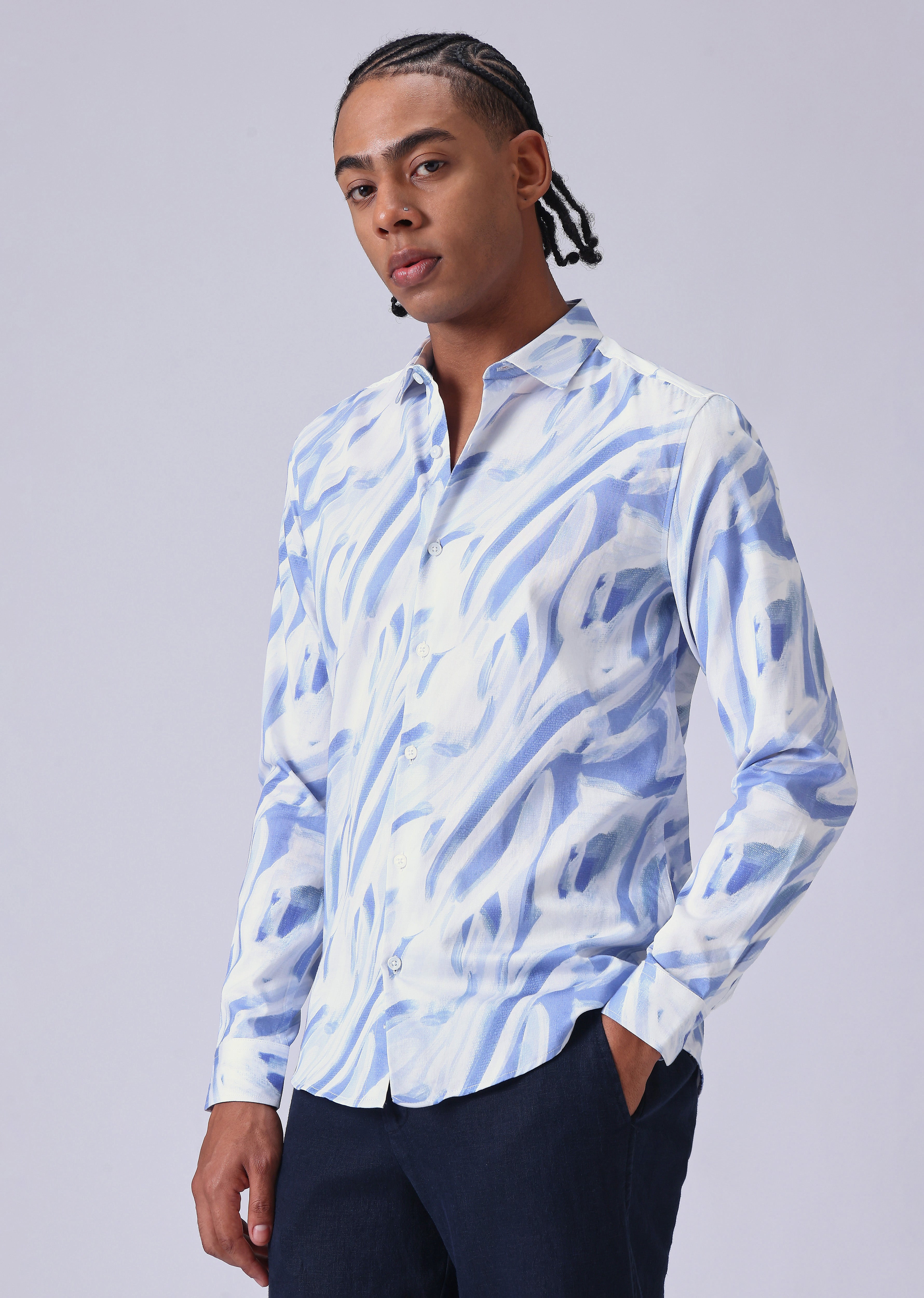 Blue Brushstroke Print Shirt