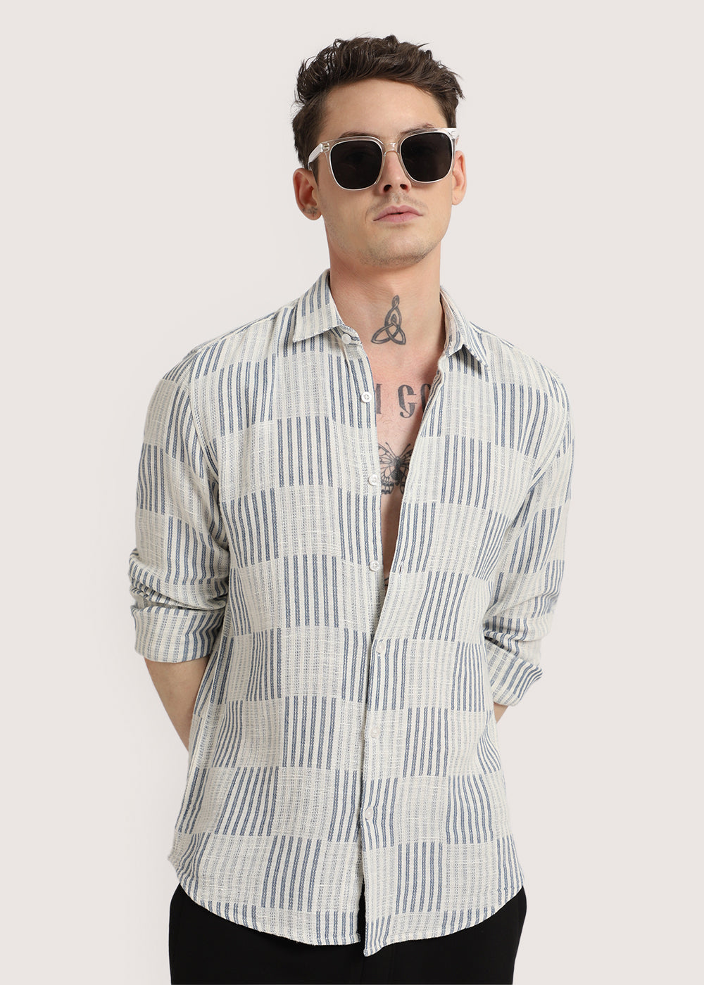 Blue Checker Textured Shirt