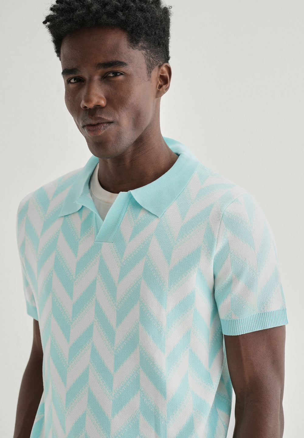 Blue Chevron Knitted Polo T-shirt