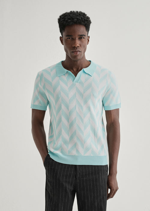 Blue Chevron Knitted Polo T-shirt