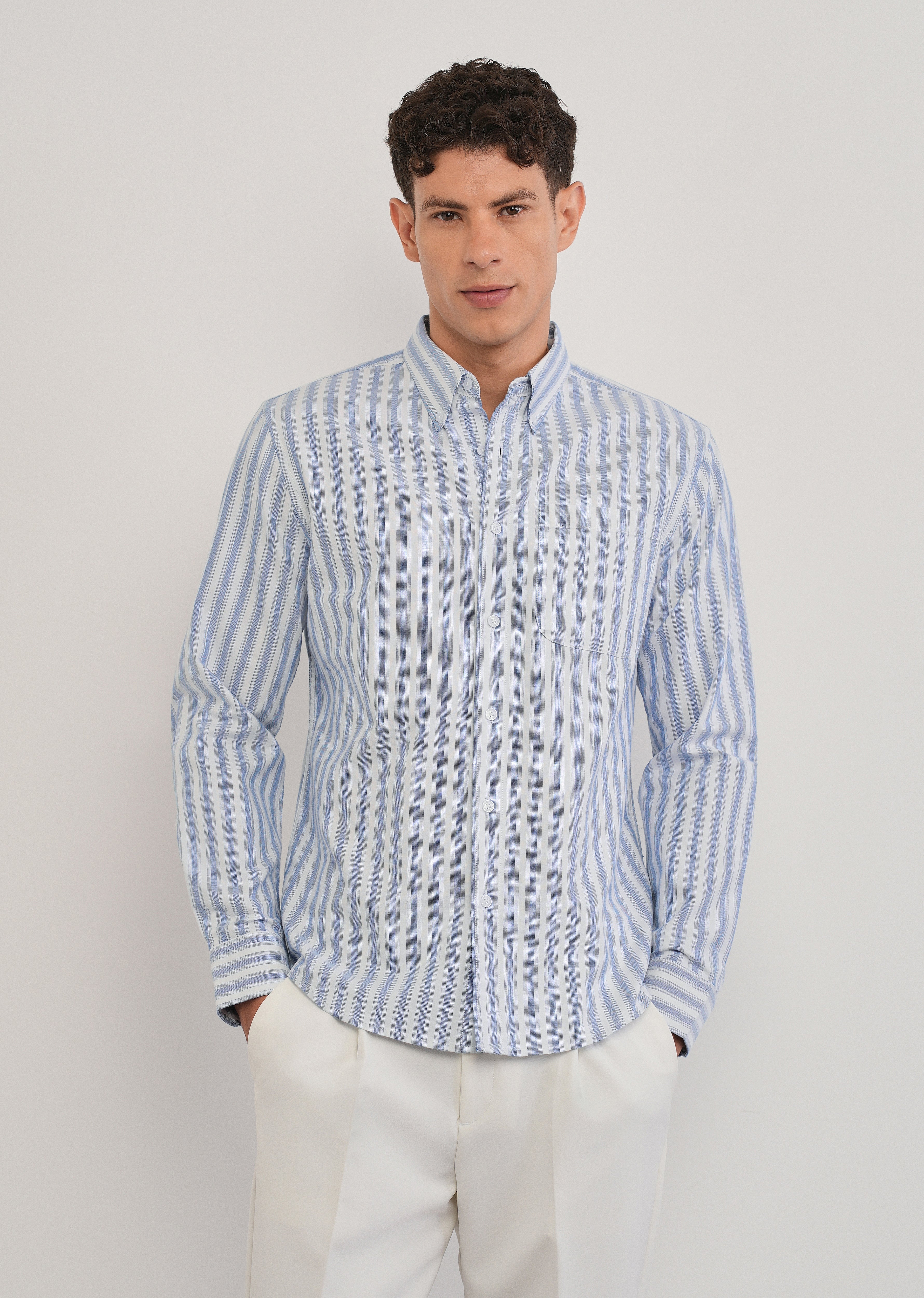 Blue Classic Cotton Stripe Shirt