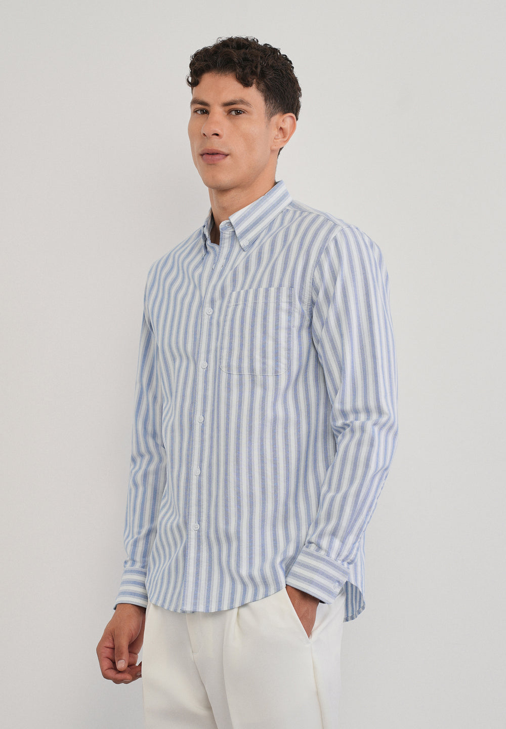 Blue Classic Cotton Stripe Shirt