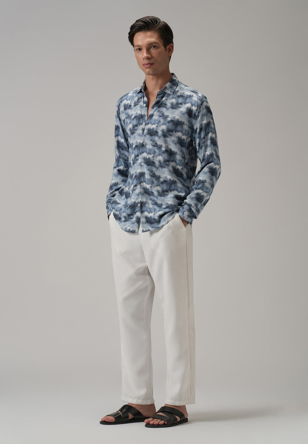 Blue Cloud Wash Printed Shirt