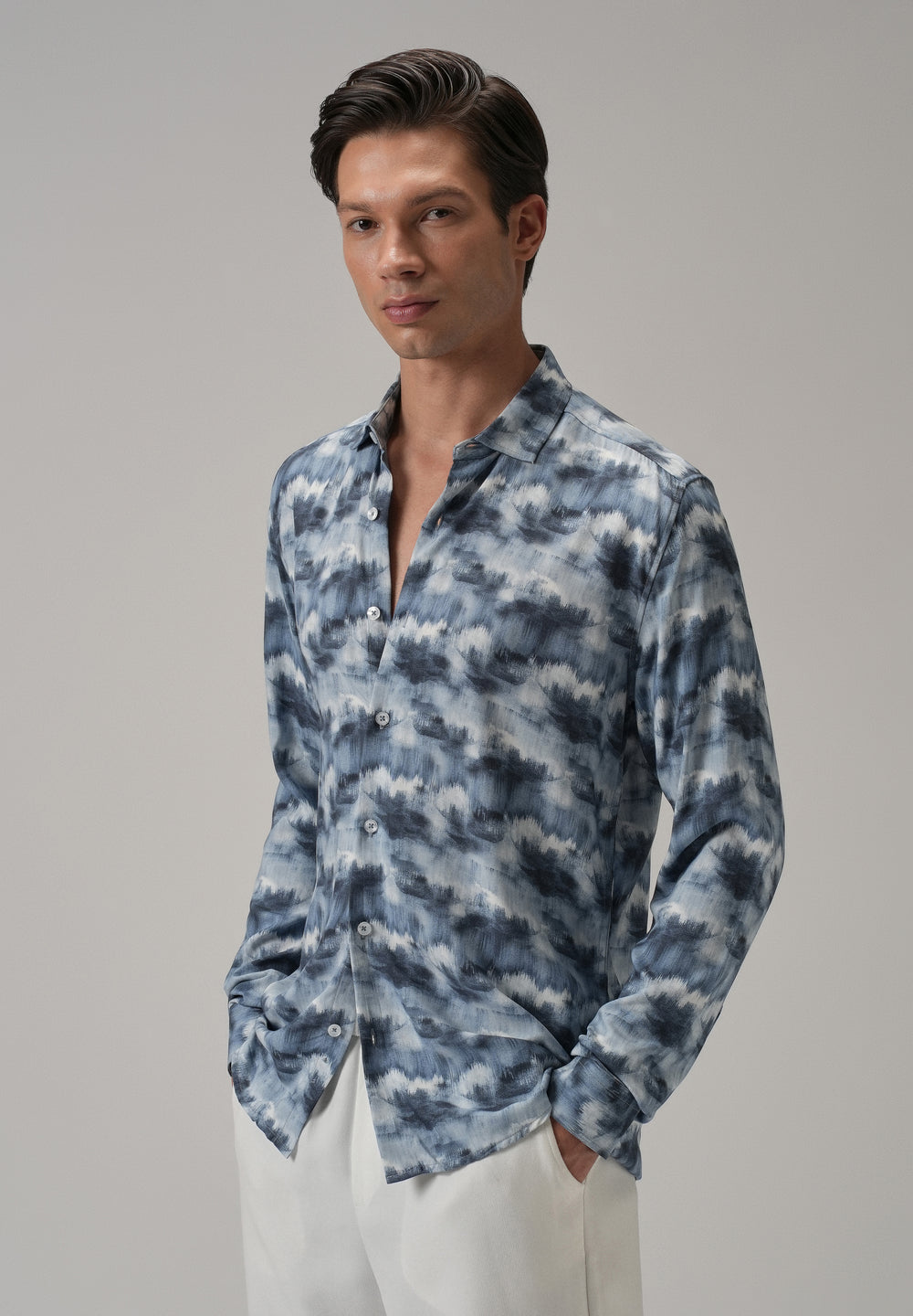 Blue Cloud Wash Printed Shirt