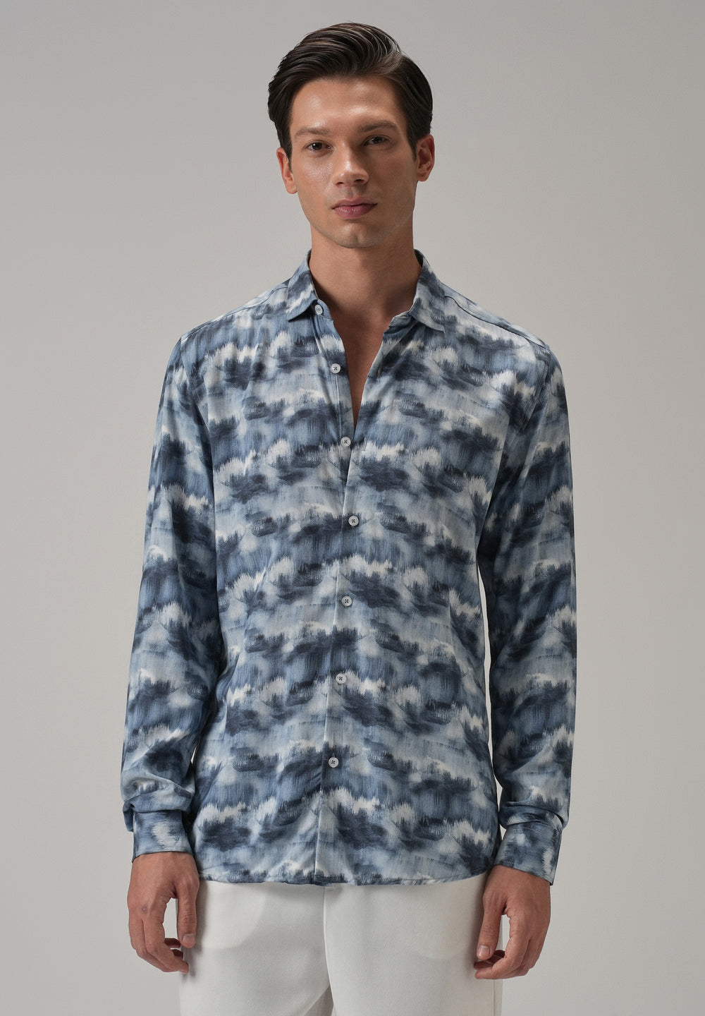 Blue Cloud Wash Printed Shirt