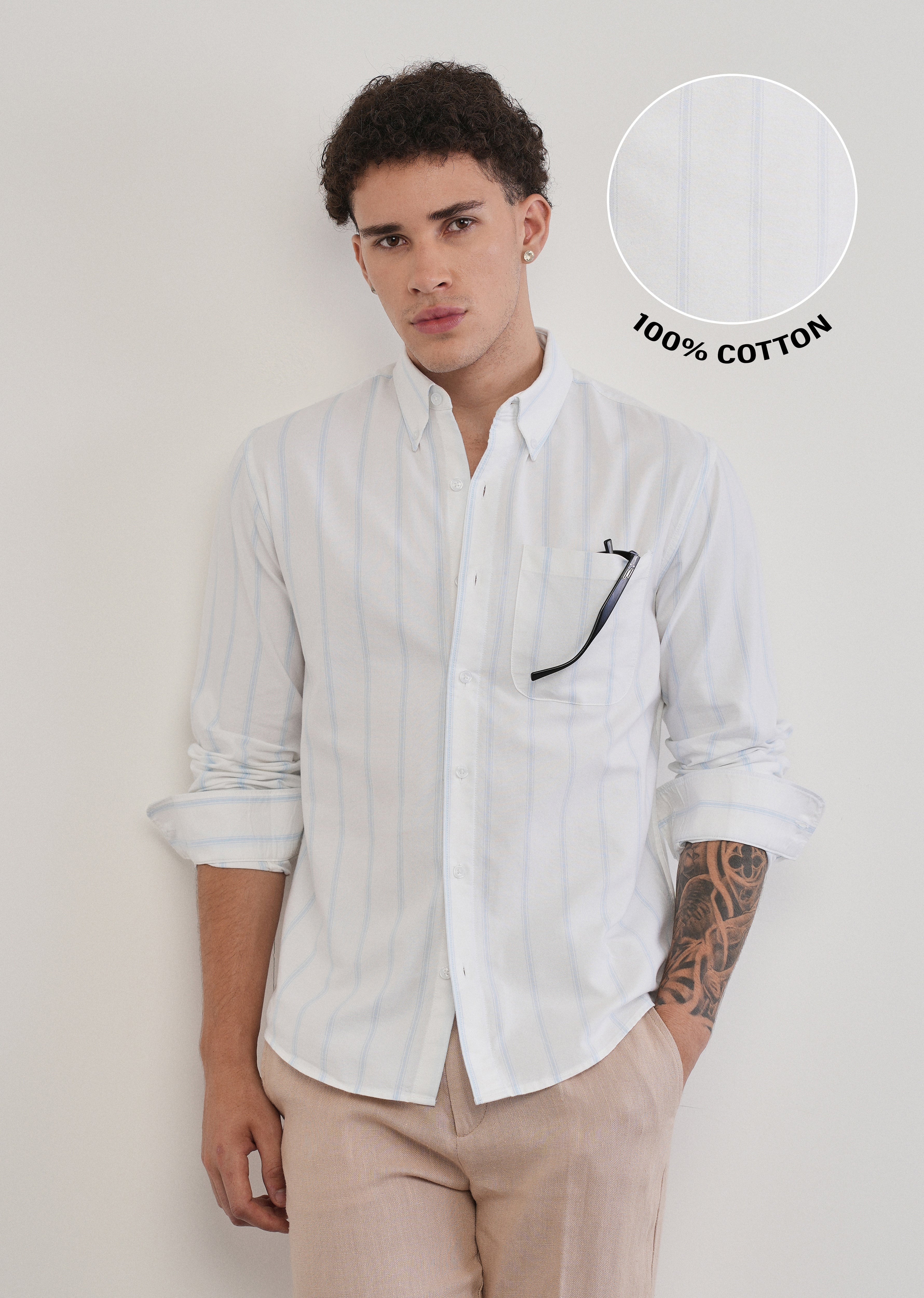 Blue Cluster Stripe Cotton Shirt